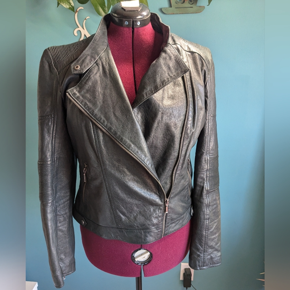 Dark blue Wilson leather moto jacket